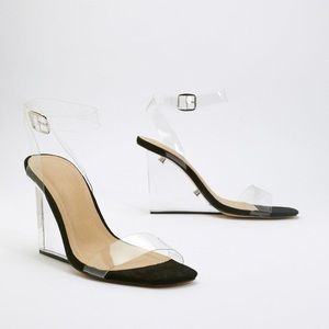 Nasty Gal I See What You Mean Clear Wedges Heels Size 8